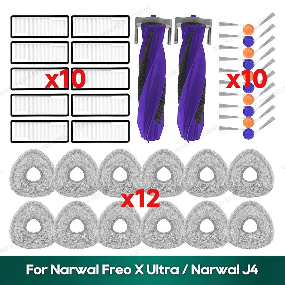 Substituição adequada para Narwal Freo X Ultra / Acessórios Narwal J4 Robô Aspirador de pó Mop Escova principal lateral Filtro Hepa Pano de pano Limpe