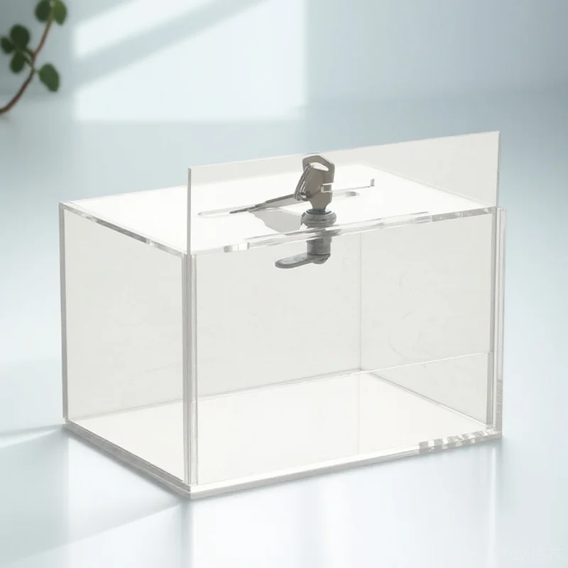 

1pc Transparent Acrylic Donation Clear Card Box Lock Fundraising Voting Suggestion Collection Safe Storage Box