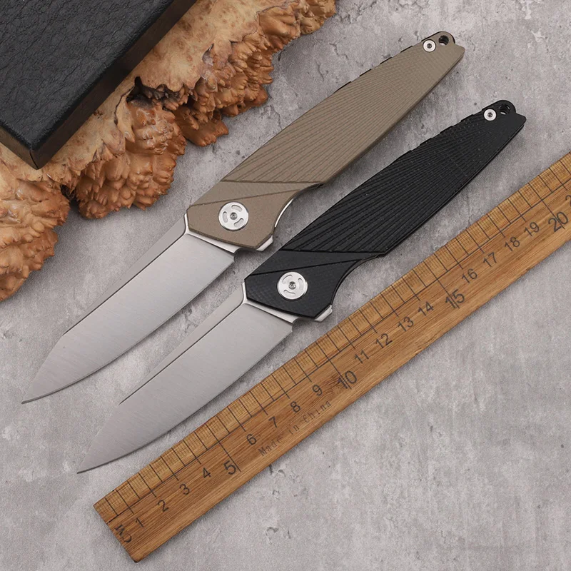 14C28N Steel Flax Handle Folding Knife Outdoor Camping Mountaineering Survival Portable Pocket Tool with Height Hardness