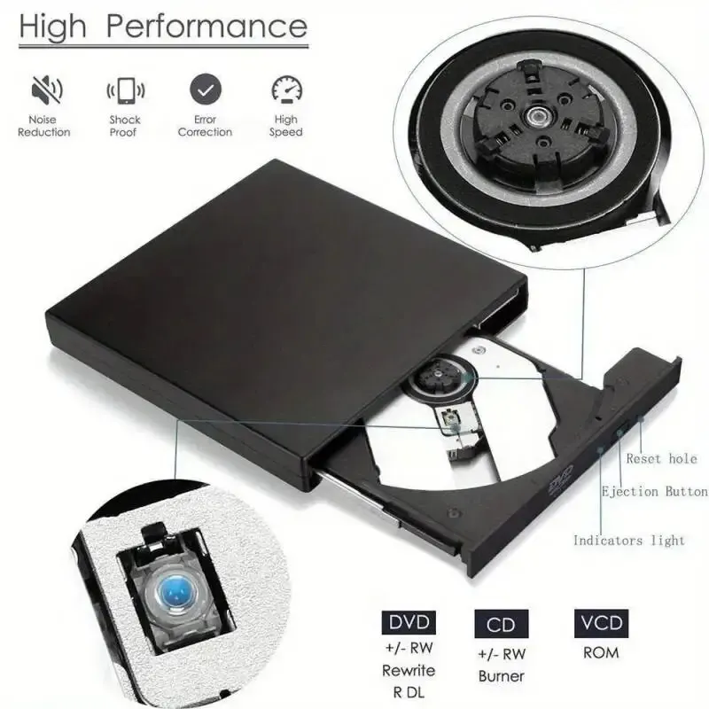 외장 CD DVD 드라이브, USB 2.0 슬림형 보호 가능 외장 CD-RW 드라이브 노트북용 DVD-ROM 플레이어 데스크탑 PC