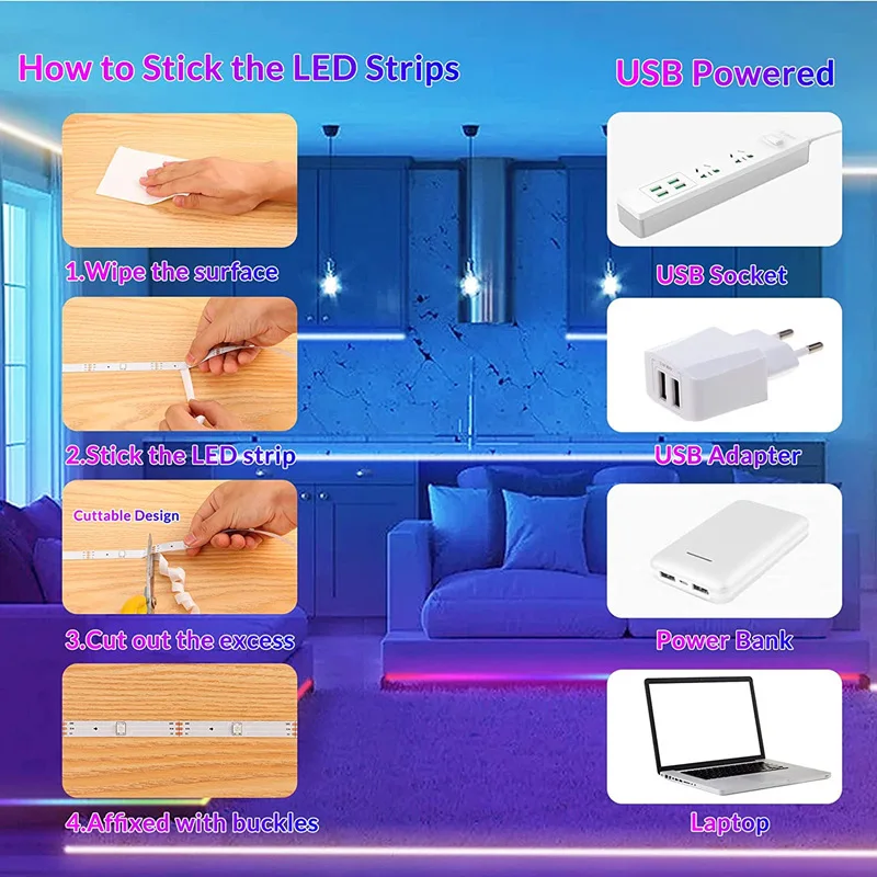 1-30M rêve WS2812B Bluetooth LED RGB bande lumineuse 5050 Tuya WiFi App RGBIC bande LED magique USB TV rétro-éclairage chambre néon veilleuse