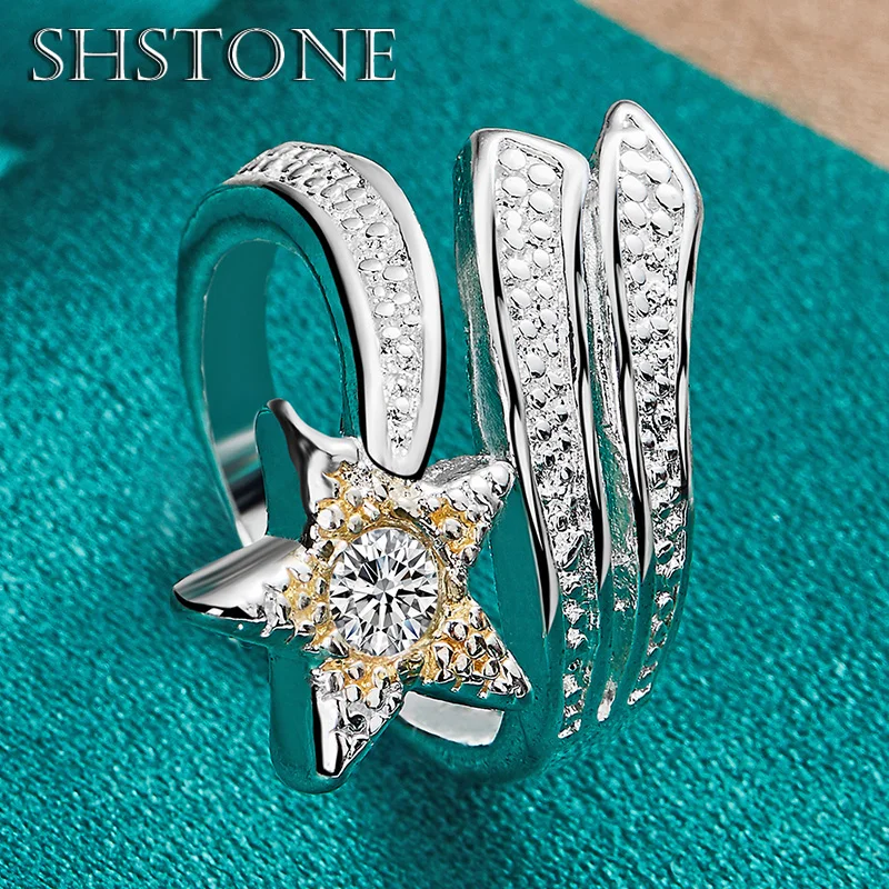 

SHSTONE 925 Sterling Silver Rings Lady Zircon Star Open Ring For Women Party Anniversary Vintage Exquisite Original Jewelry Gift