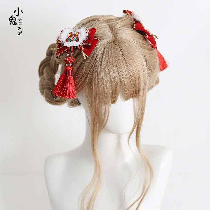 Red tiger Lolita hair hanfu Lolita headdress bowknot Chinese wind to clip