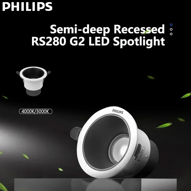 Philips RS280 G2 Semi-Flush LED Spotlight Natural White 4000K CRI90 50° Beam Angle 220-240V Home Ceiling Recessed Installation