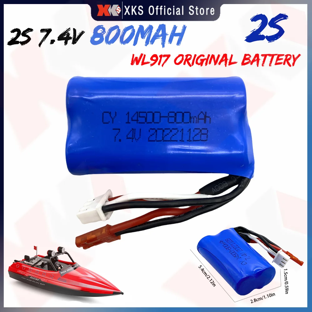 Wltoys WL917 zdalnie sterowana łódka RC oryginalne akcesoria 14500 7.4V 2S 800mah bateria Lipo wtyczka Jst dla Wltoys WL917 łódka akumulator