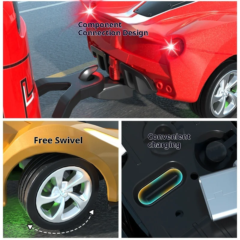 Coche en miniatura con control remoto a escala 1:64, diseño de deriva de luz fría con carcasa de aleación, vehículo de juguete de simulación para niños