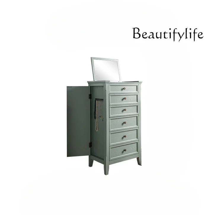 American storage cloakroom chest cabinet storage bedroom solid wood chest cabinet five buckets with mirror jewelry cabinet