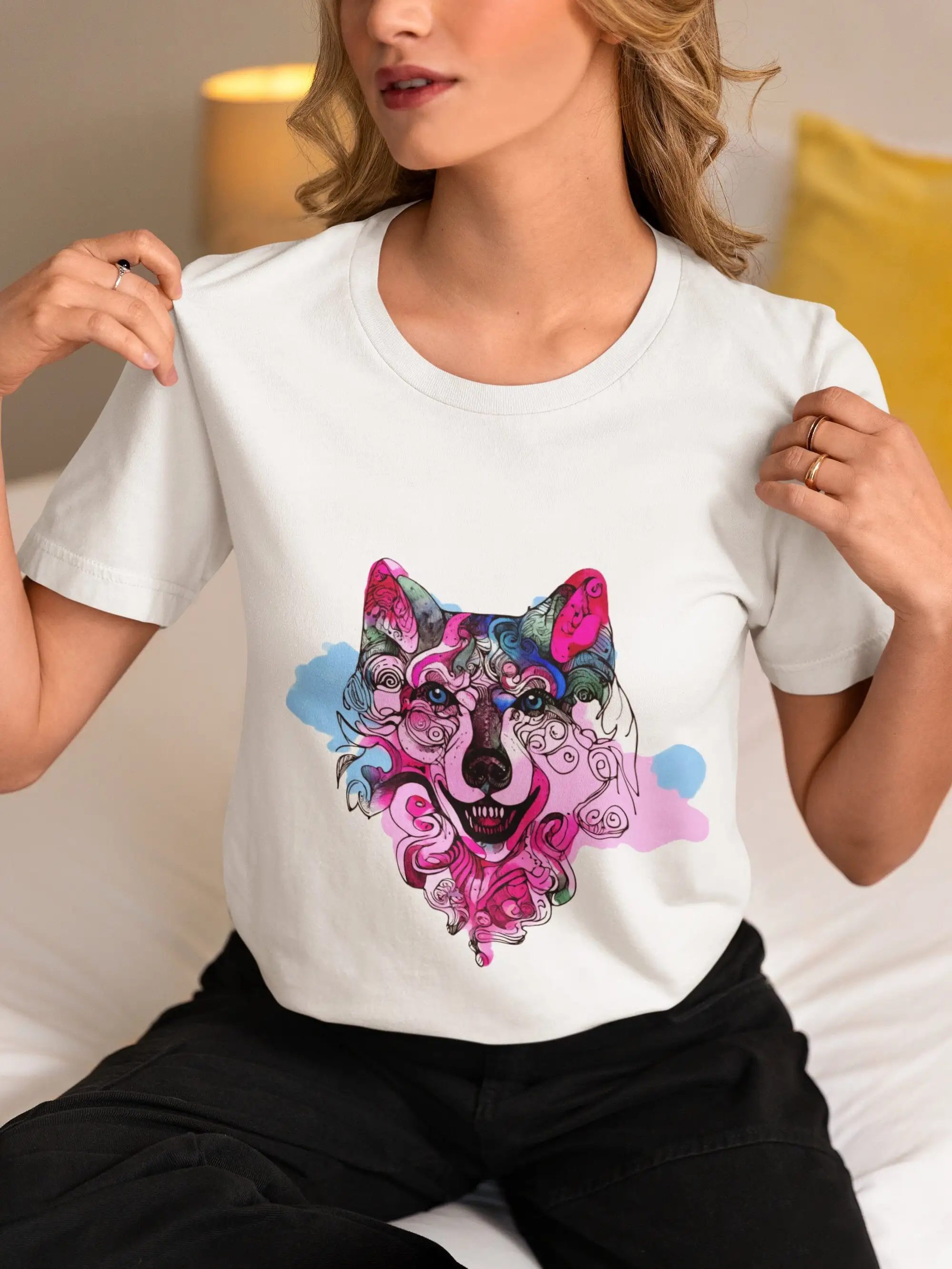 Psychedelic Dog Wolf Portrait T Shirt Abstract Animal Art Whimsical Pet Lovers for Unique Design