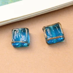 Square Vintage 12mm Lampwork Glass Beads Bead Green White Blue Mixed for Earring Braclet Necklace Jewelry Making Charms DIY Acce