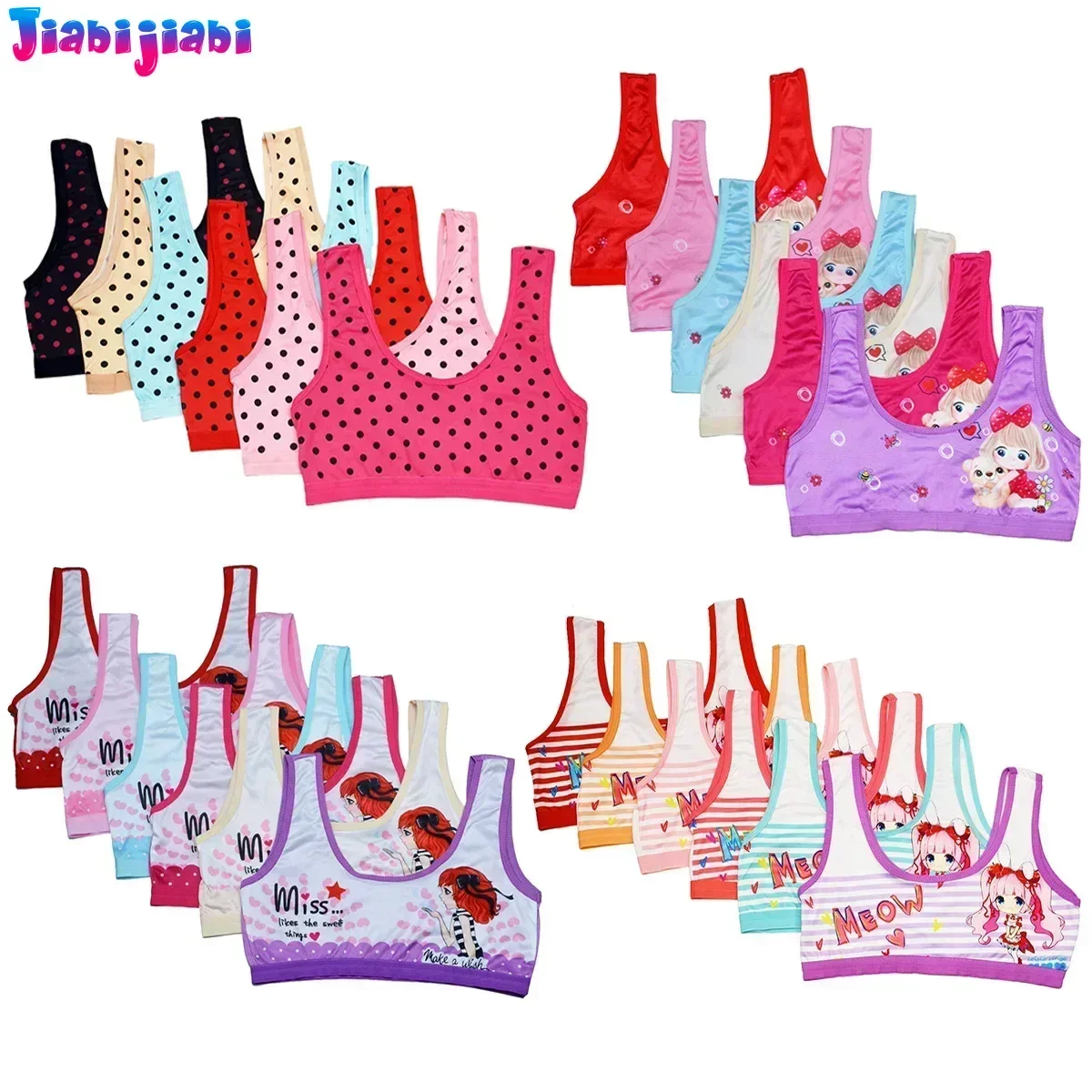 6pcs Cute Girls' Tank Top,Children's Training Bra for Growing Girls,Comfortable Crop Top Underwear for Kids Teens Students 7-15T