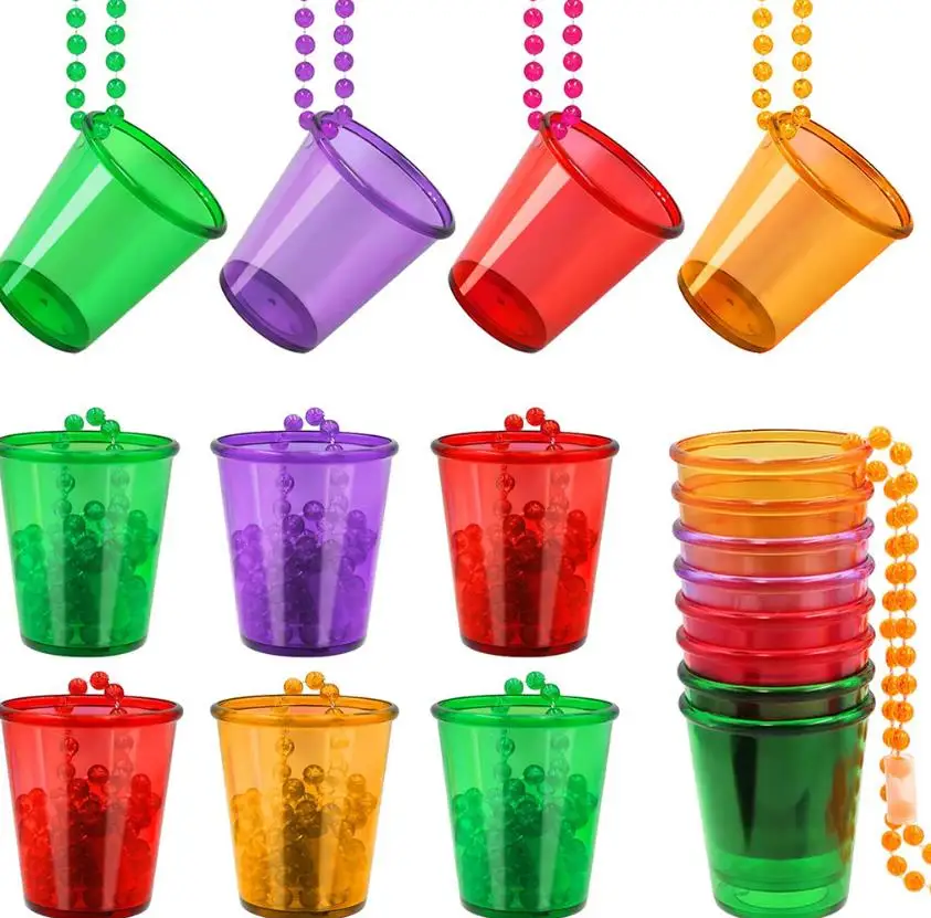 50pcs Shot Glasses on Beaded Necklace Mardi Gras St. Patrick\'s Day Birthday Wedding Bachelorette Halloween Christmas Decoration