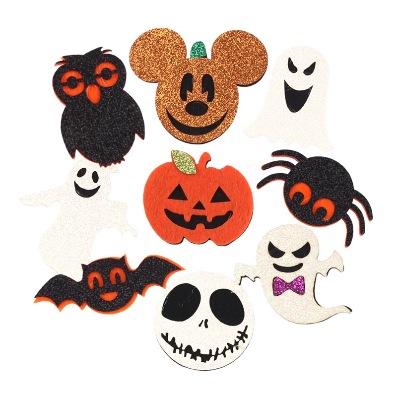 20Pcs/Lot Spider Pumpkin Skull Owl Design Pads Felt For Girls Headwear Headband Children Halloween Festival DIY Accessories