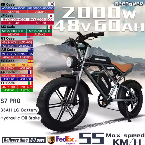 DEEPOWER S7Pro 전기 자전거 2000W 48V 60AH 배터리 20 인치 와이드 타이어 전기 자전거 야외 성인 오프로드 마운틴 Ebike