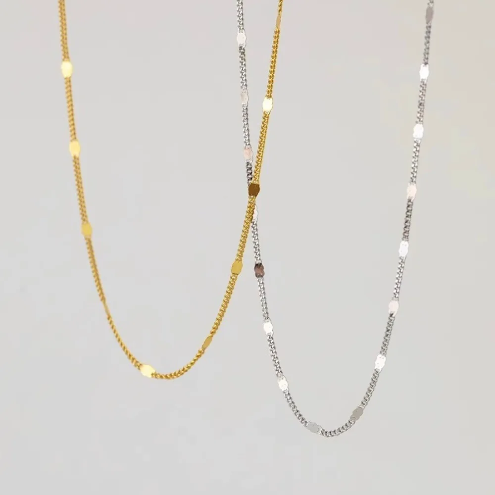 

CCFJOYAS Simple INS 925 Sterling Silver Gold Silver Color Plain Chain Necklace Women Stacking Clavicle Chain Jewelry Wholesale