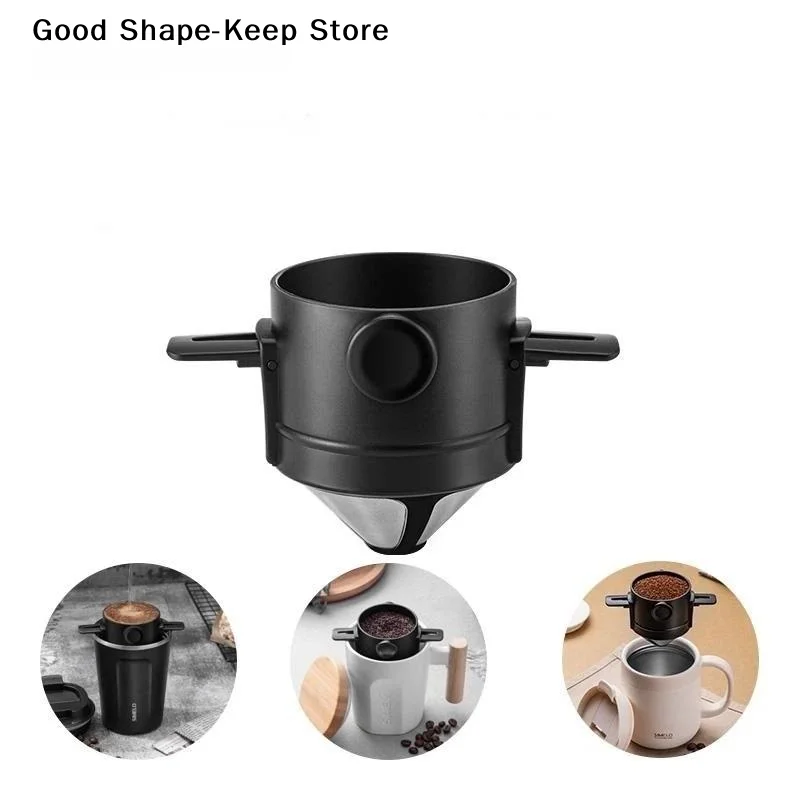dailyPortable Coffee Filter Cup Foldable Dual Layer Mesh Reusable Dripper for Home Office Travel Outdoor Quick Brewing