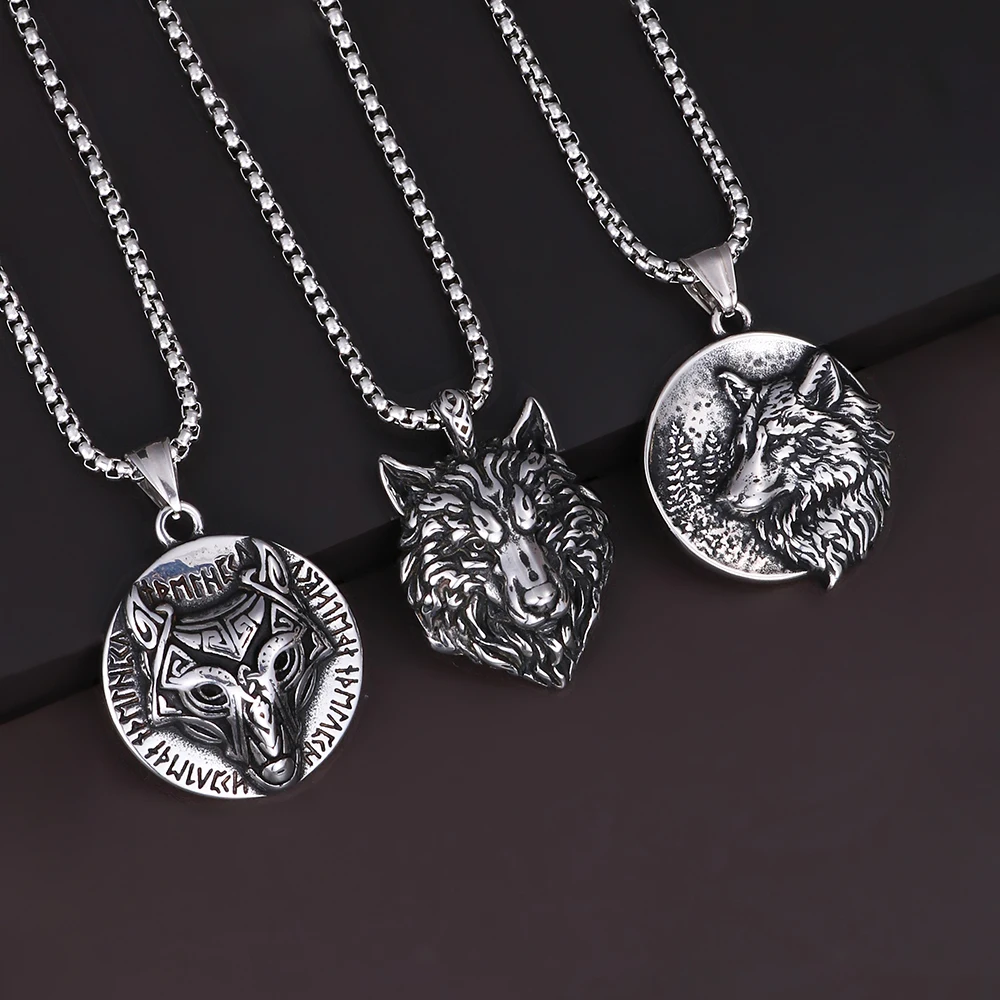 1PC Man's Fadeless Stainless Steel Animal Pendant Necklace Men Wolf Necklace for Man Jewelry