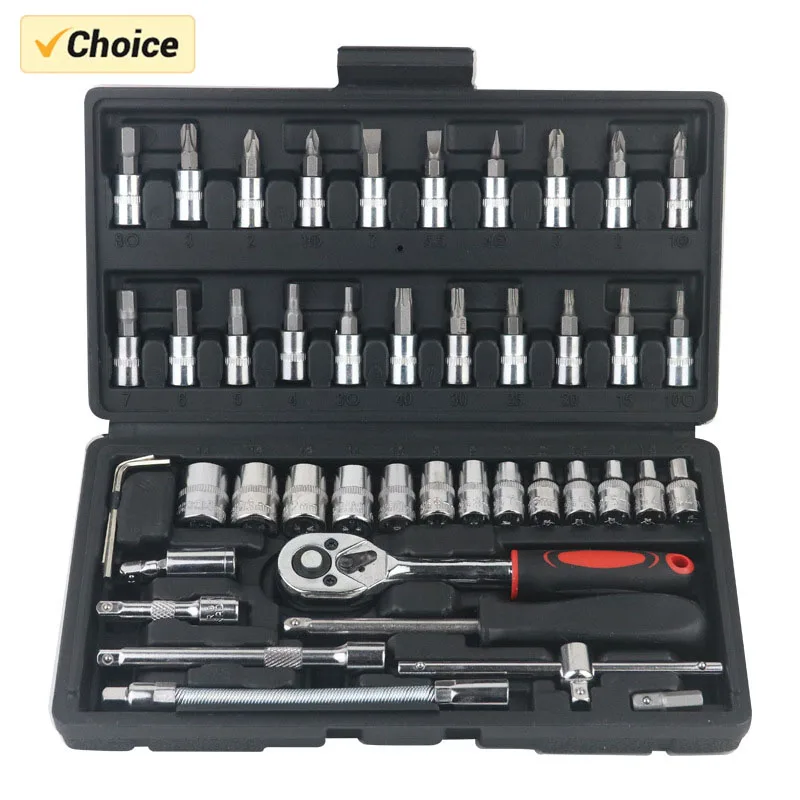 46Pcs Ratchet Wrench Set Kit Sleeve for Car Motorcycle Bicycle Repair Tools Combination Repair Wrench Socket Spanner Screwdriver