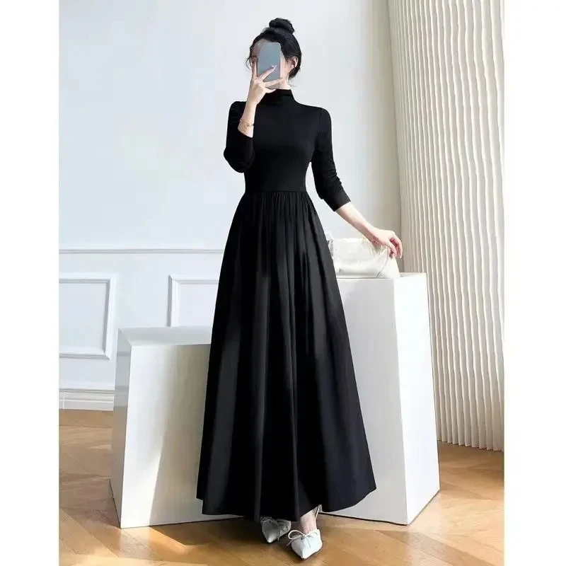 2024 New Slim Long Sleeve Elegant Dress Autumn Winter Thin Casual Temperament Pullovers Women's Clothing Office Lady Simplicity