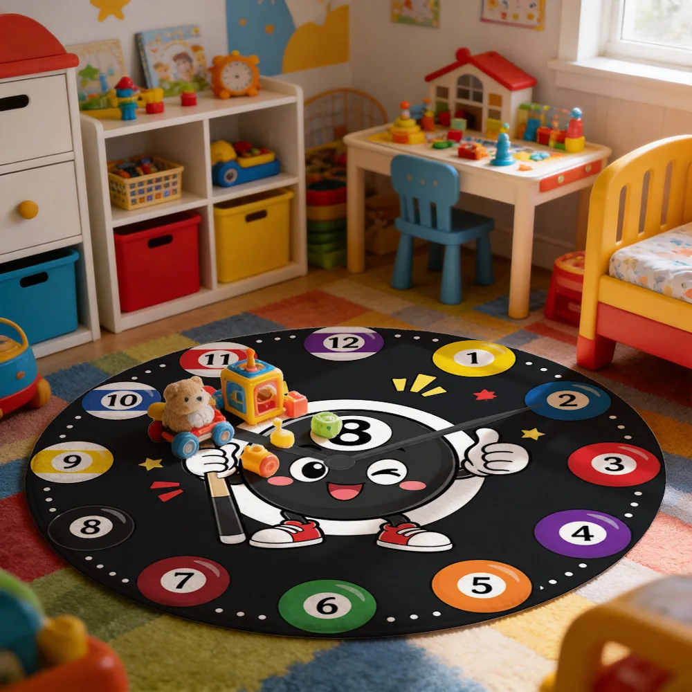 Cute Number Clock Mat Play Rug for Toddlers Kids Learning Numbers Time Concept Nursery Floor Decor