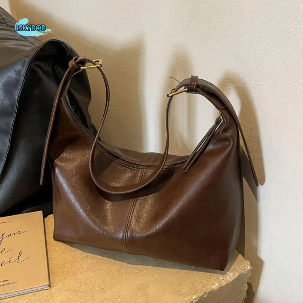 

Korean Style Retro PU Tote Bag Tote Bag Solid Color Large Capacity Handbag PU Leather Large Capacity Underarm Packs