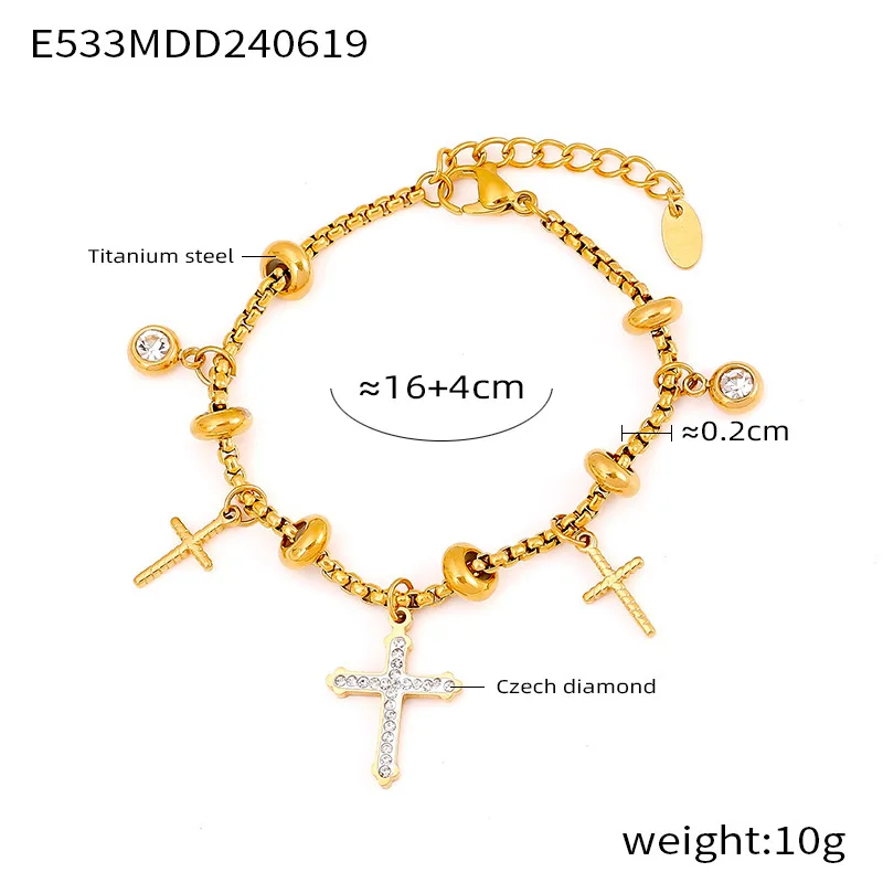 316l Edelstahl Kreuz Mond Sterne Anhänger Armreif Frauen Vintage Strass Herz Armband Luxus vergoldeten Schmuck Geschenk – Detail 1