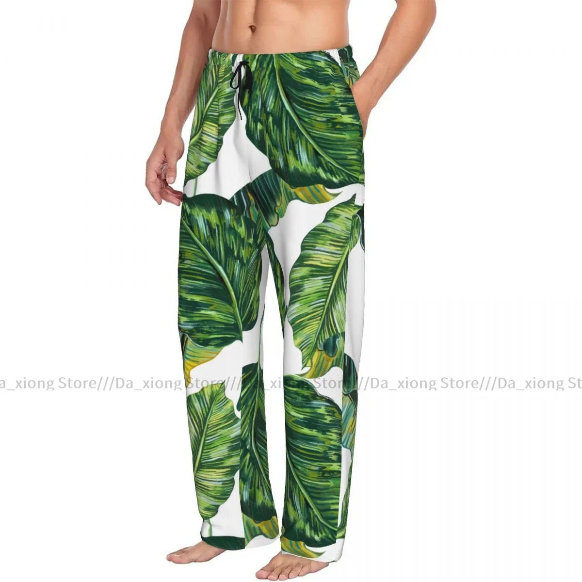 Heren Casual Pyjama Slaapbroek Tropische Bladeren Jungle Leaf Lounge Losse Broek Comfortabele Nachtkleding