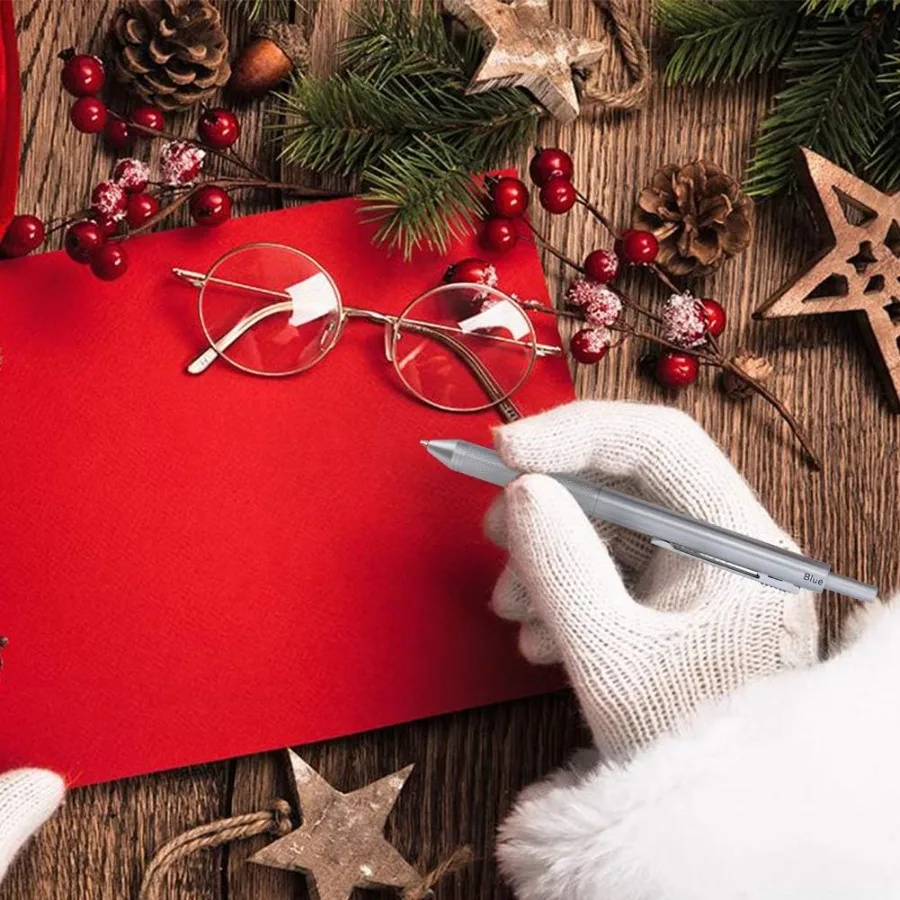 SMTTW 4-in-1 Multi-Function Refillable and Retractable Ballpoint Pen with 0.5mm Mechanical Pencil Fine Point Silver Metal Barre