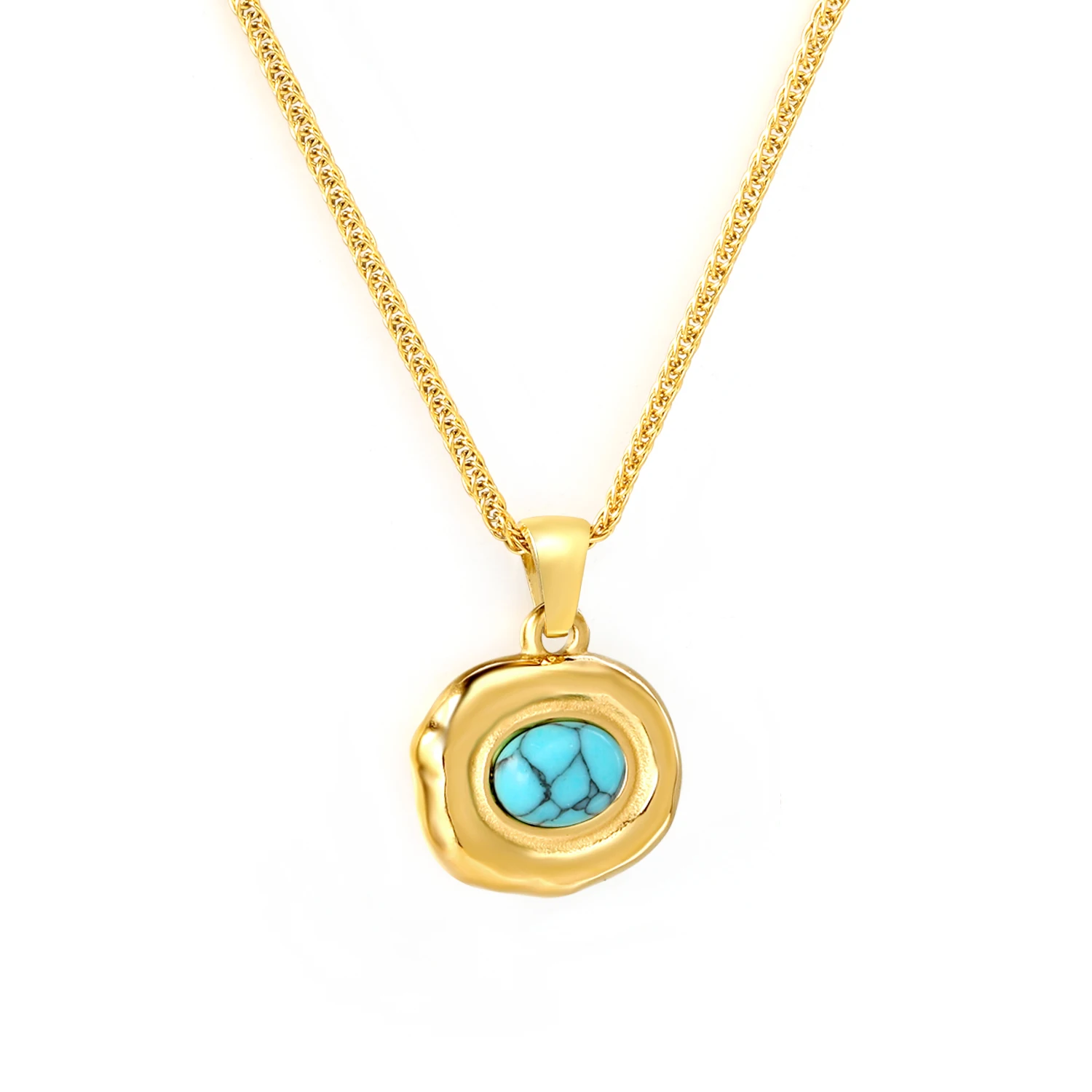 Ethnic Style Irregular Shaped Turquoise Pendant Necklace Stainless Steel Chain Gold Color Removable Necklace Women Party Jewelry