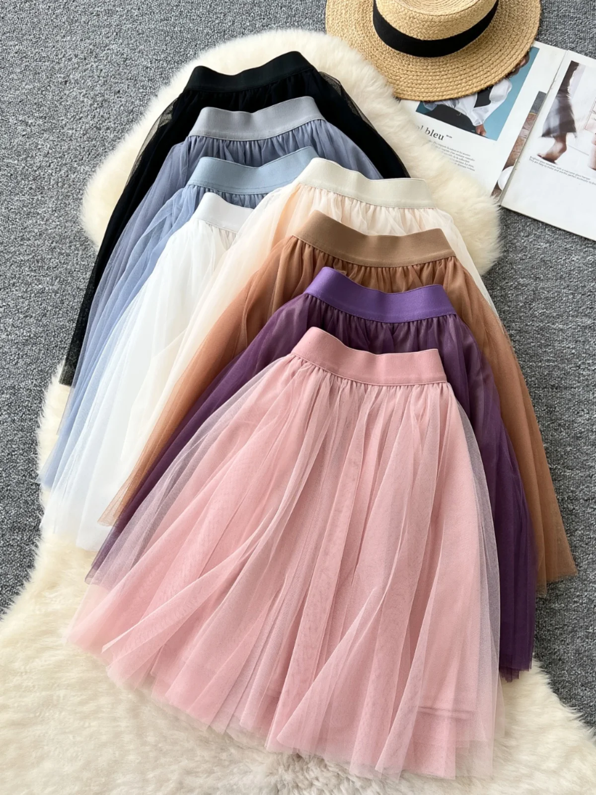 Ele High Waist Me f Skirt Women's  Color Elastic Design Slimming ort Skirt Korean Sle Commute A-Line Skirt