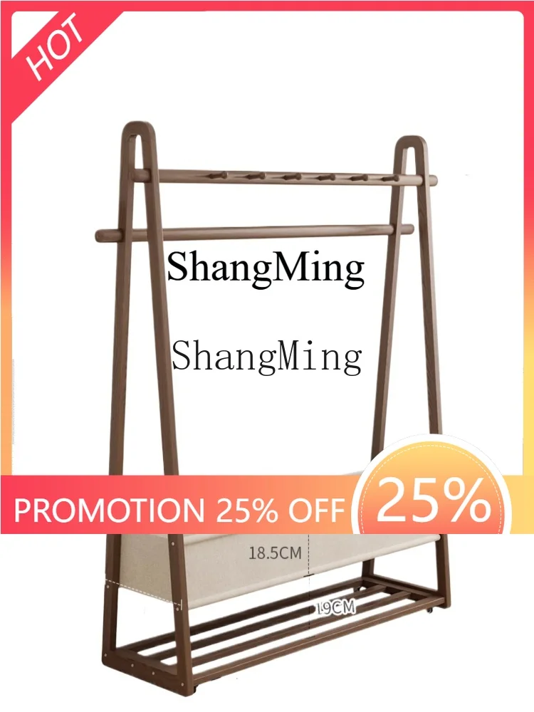 

ZYY solid wood floor coat movable with wheel storage rack, entrance entrance with cloth pocket hanging bag hanger