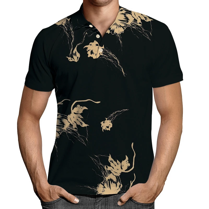 New Men\'s Polo Shirt Personality Graphic Print Men Clothing Casual Short Sleeved Loose Oversized Shirt Street Fashion Tops Tees