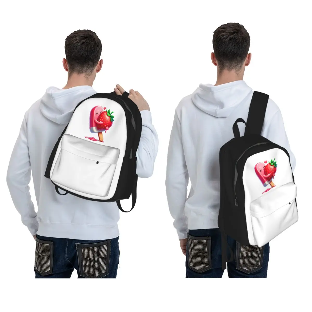 Strawberry Ice Cream Dessert Backpack Boys Girls BookBag Children School Bag Computer Shoulder Bags for Men Women