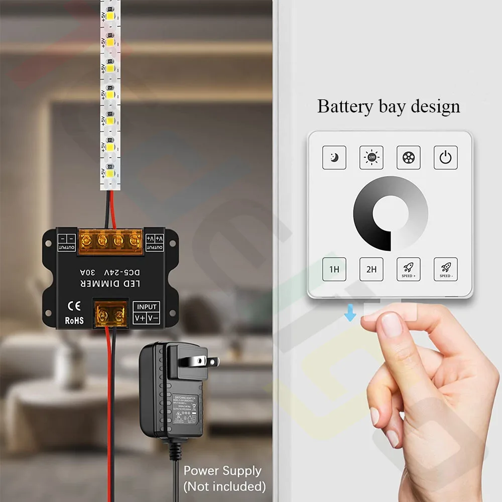 Tedeligo LED Dimmer Switch,433MHz 12V 24V 30A Regulator Adjustable Brightness Controller Wireless Wall Switch,for LED Strip,Lamp