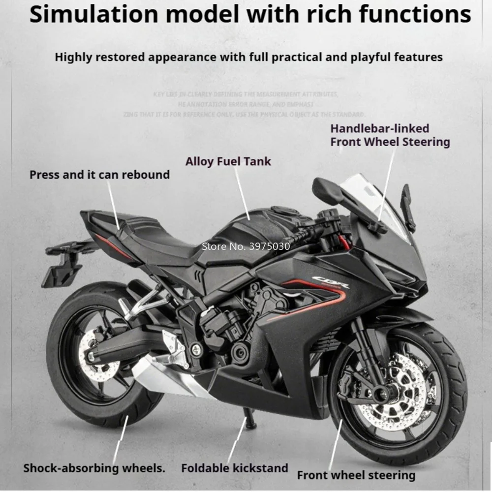 1:12 Honda CBR650R Car Model Toy Sound Light Alloy Diecast Models Shock Absorption Front Wheel Steer Motorcycle Hobby Collection