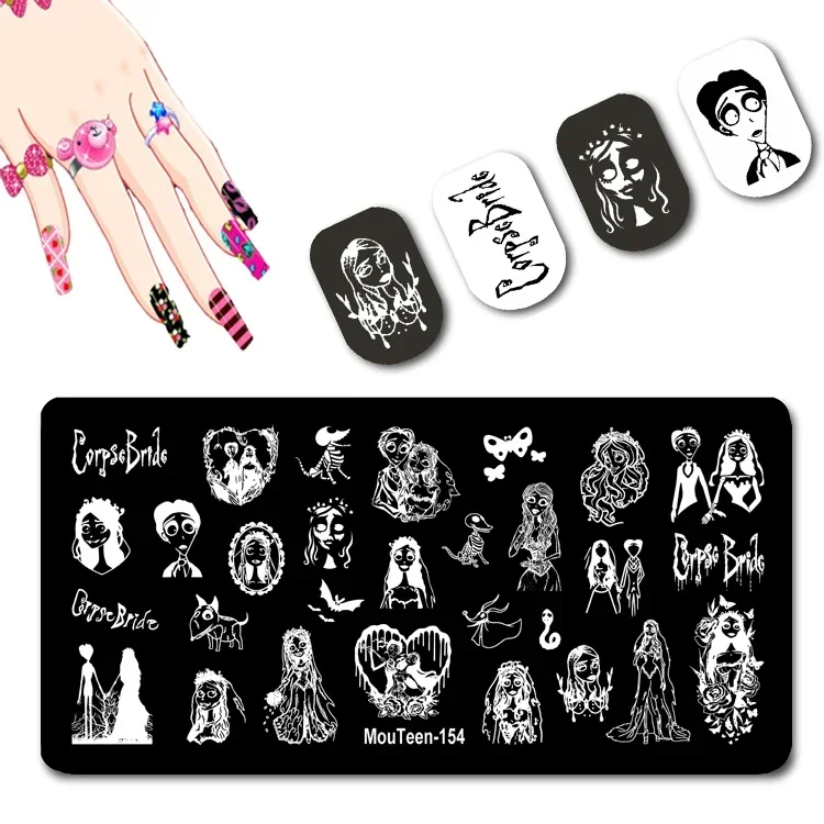 Mouteen Scary Bride Nail Stamping Plate Sphinx Nail Stamp Plates Cartoon Figure Nail Plates #154