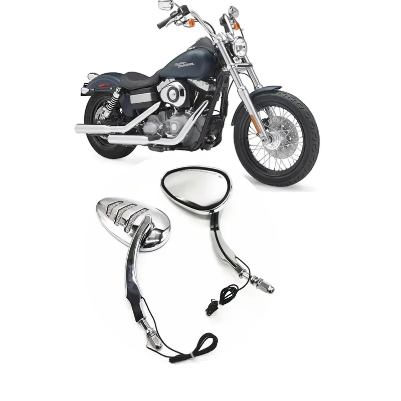 

Motorcycle Rearview Side Mirror with LED Turn Signal Light for Harley Dyna Street Bob Super Glide Wide Glide Road King - Silver