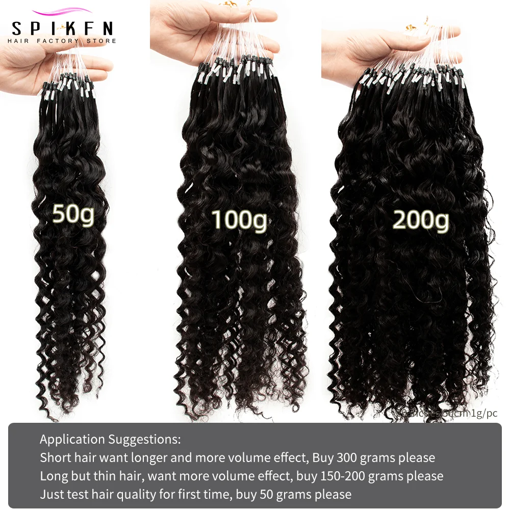 Natural Black Micro Loop Hair Extensions Water Wave Curly Natural Black Remy Human Hair 50pcs/pack Micro Link Ring Hair