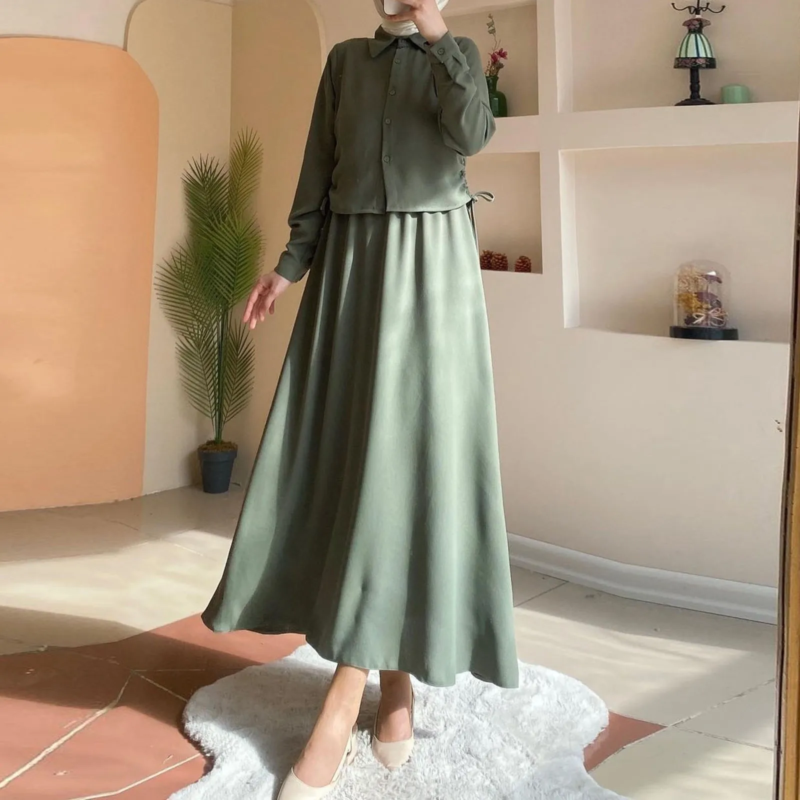 

Ramadan Outfits Muslim Women Dresses Abaya Dubai Arab Solid Colour Long Sleeve Loose Casual Long Dress Islamic Muslim Abayas