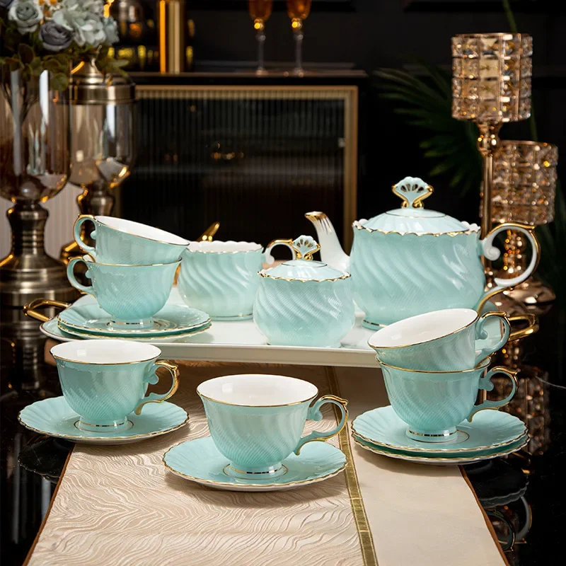 Modern Luxury High-End Gold-Painted Ceramic Coffee & Tea Set Simple American Style Entry Gift Box