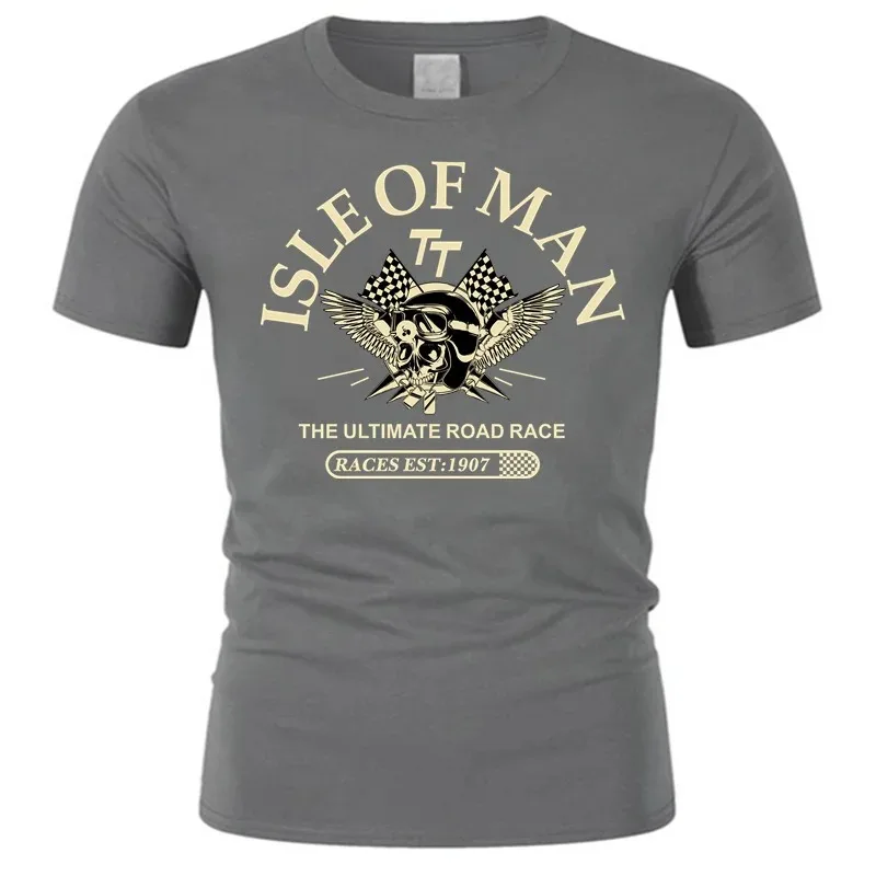 Men Cotton Tshirt Isle of Man TT Races The Ultimate Road Race EST1907 Skull Helmet T-Shirt Fashion T-shirt