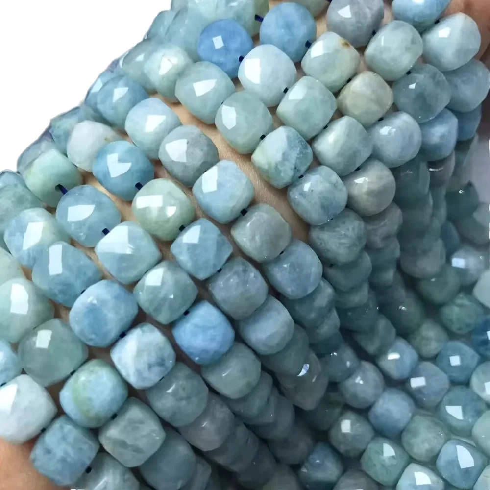 Devil Aquamarine Square Faceted 7/8/9mm Blue 38cm for DIY Jewelry Making Loose Beads FPPJ Wholesale Beads Nature Gemstone