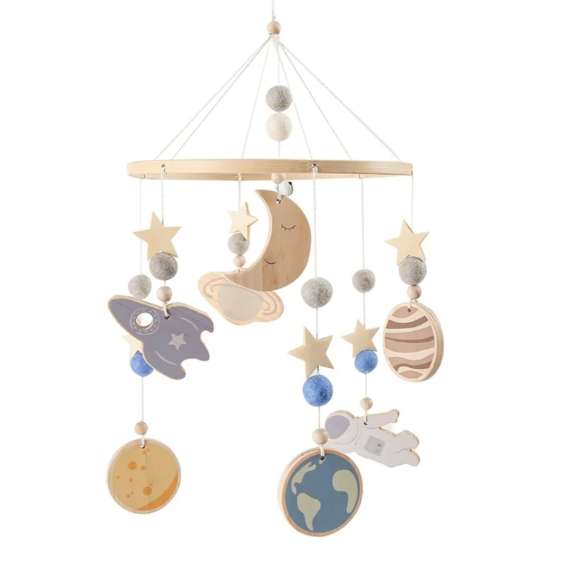 F19F Baby Mobile Spielzeug Stern Mond Rassel Holz Spielzeug Kleinkinder Pädagogisches Krippe Ornament