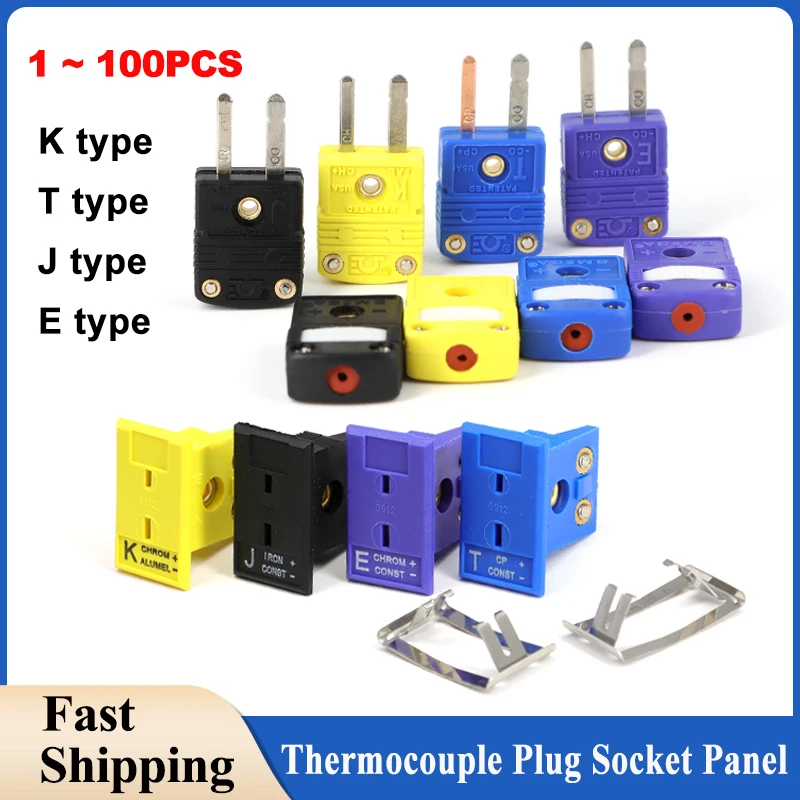 High Temperature Resistance Thermocouple Miniature Plug Socket Panel SMPW-K/J/T/E/-M/F MPJ-K/J/T/E-F Compensation Wire Connector
