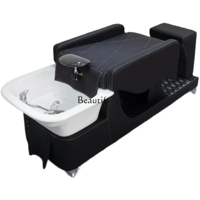 

Barber Shop Washing Bed for Hair Salon Ceramic Basin Massage Half Lying Flushing Bed