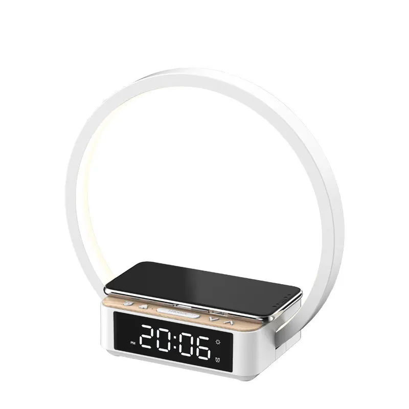 

light luxury wireless charging bedside lamp alarm clock bedroom reading three-speed touch plug-in wood grain night