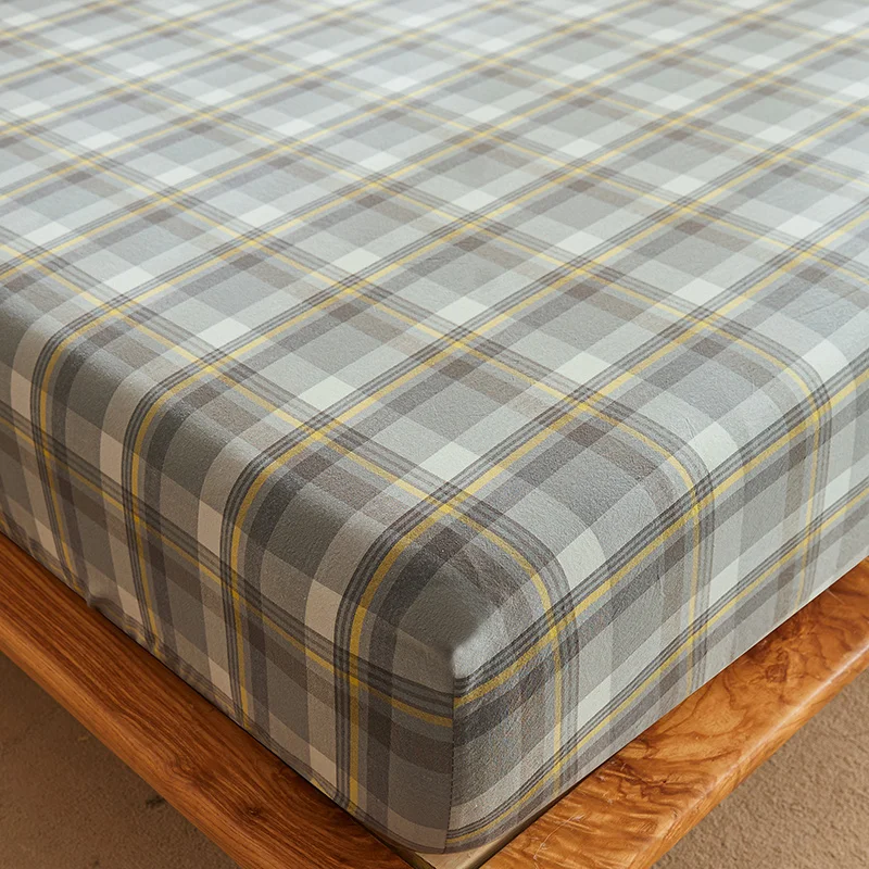 Bonenjoy 1pc Pure Cotton Fitted Sheets Plaid Style Bed Sheet spannbettlaken 90x200 Size Bed Linen for Home(Pillowcase need order