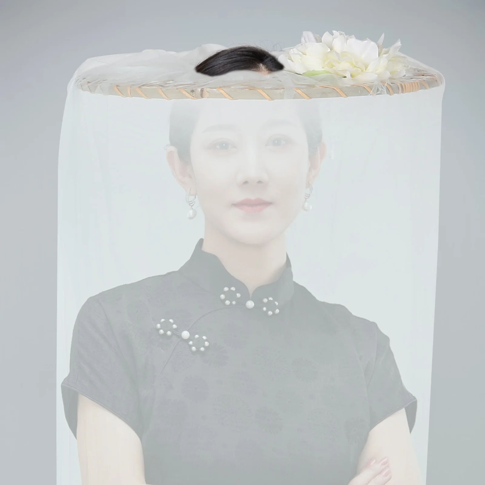 

Handmade Woven Chinese Bamboo Hat Long Veil Elegant Hanfu Accessory Straw Cap for Cosplay Stage Performance Outdoor Events