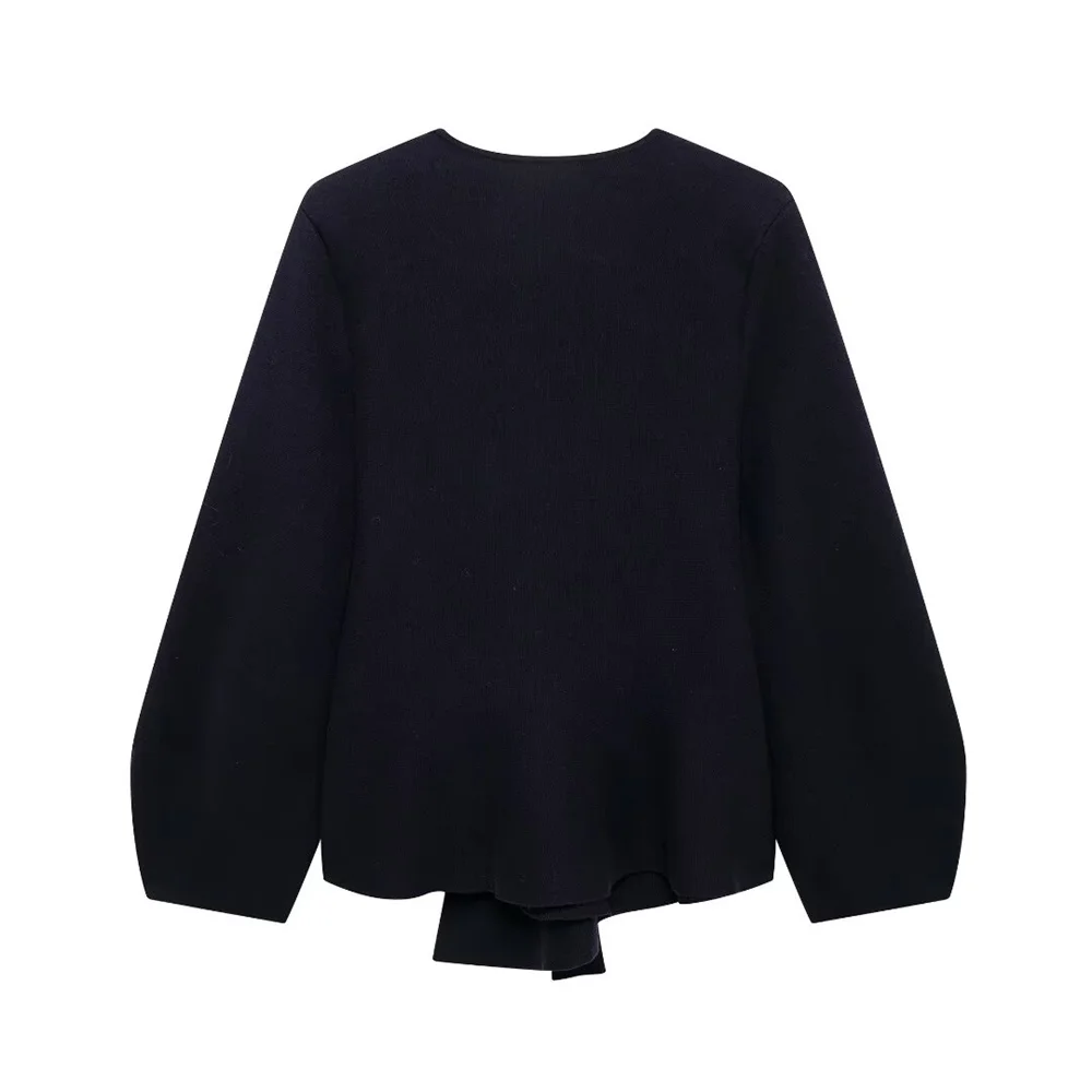 سترة نسائية محبوكة بحزام الخصر وإكسسوارات الكتف للخريف والشتاء ورقبة على شكل حرف V وأكمام طويلة #2