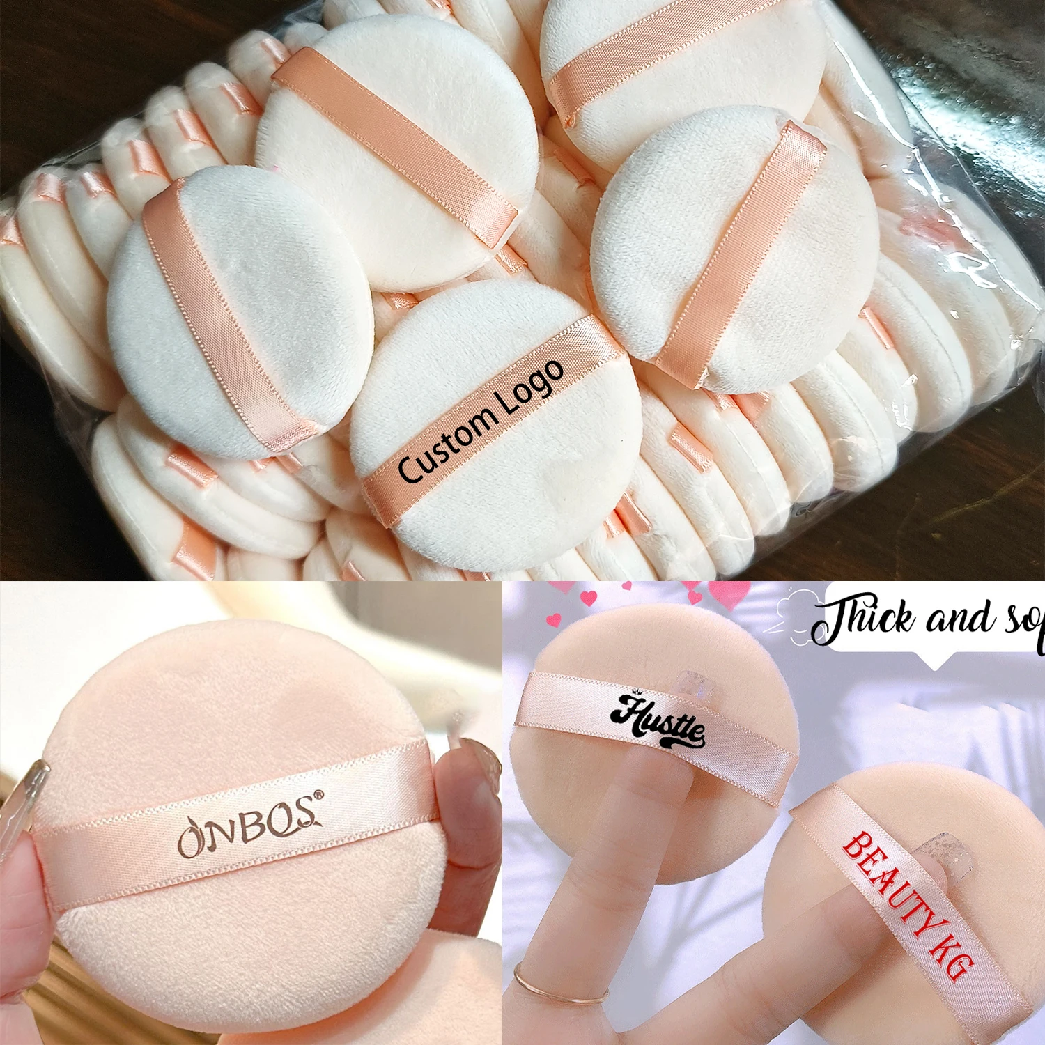 

Custom Logo 100Pcs Round Powder Puff Wet Dry Use For Loose Powder Liquid Cosmetic Soft Plush Powder Puff Makeup Foundation