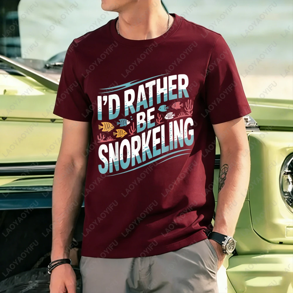 I'd Rather Be Snorkeling With Fish And Coral Pattern Unisex Cotton Tshirt Summer Beach Outdoor Activity Casual Wear Marine Style